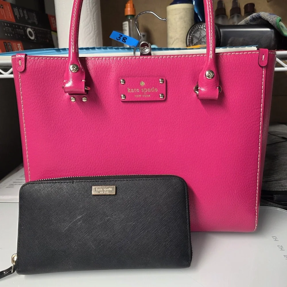 Kate Spade New York Wellesley Quinn Tote Pink Leather Satchel Handbag & Wallet